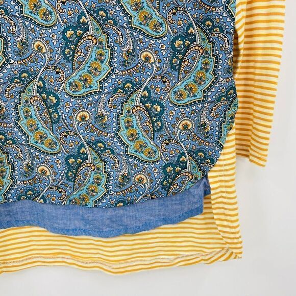 Postmark Anthropologie Size XS Blue & Yellow Paisley Print Striped Tunic Top - Picture 5 of 10